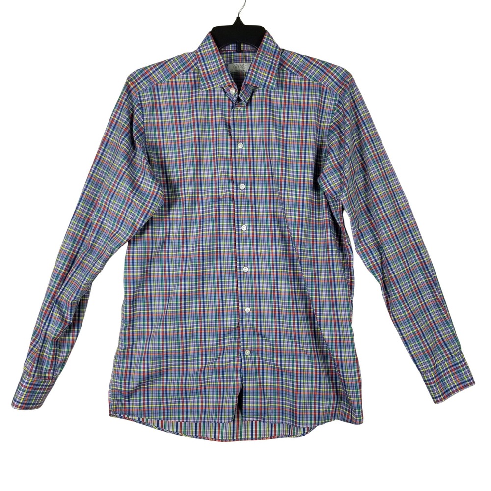 Eton Button Down Shirt Mens 16 41 Multicolor Plaid Contemporary Fit Long Sleeve
